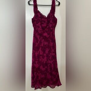 Laura Women Cottage Core Burgundy Floral Print Midi Dress Size 12 Garden Party